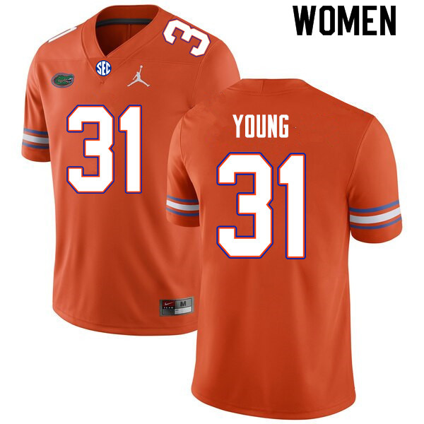 Women #31 Jordan Young Florida Gators College Football Jerseys Sale-Orange